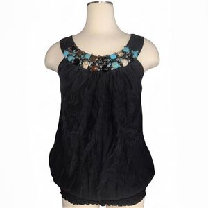 Vintage Karen Kane Stone Embellished Womens Blouse 100% Silk Beaded Y2K Party